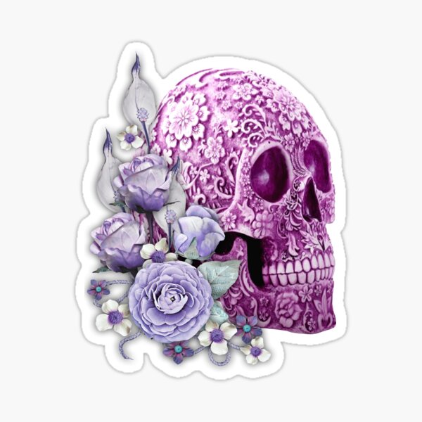 Item preview, Purple Floral Sugar Skull Day Of The Dead Purple Flowers designed and sold by Atteestude.
