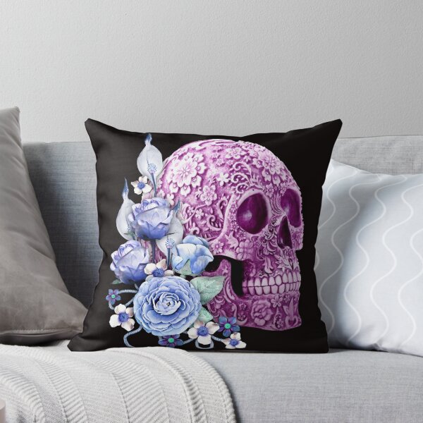 Item preview, Purple Floral Sugar Skull Day Of The Dead Blue Flowers designed and sold by Atteestude.