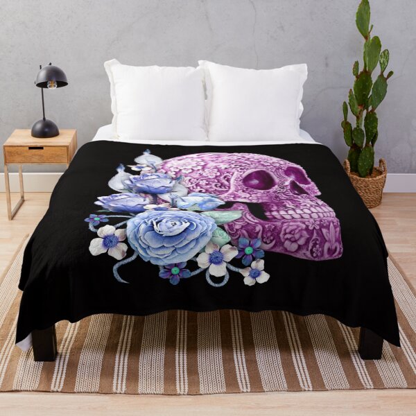 Item preview, Purple Floral Sugar Skull Day Of The Dead Blue Flowers designed and sold by Atteestude.