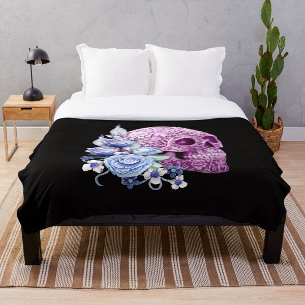 Item preview, Purple Floral Sugar Skull Day Of The Dead Blue Flowers designed and sold by Atteestude.