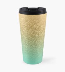 Gold Glitter Aqua Gradient Travel Mug