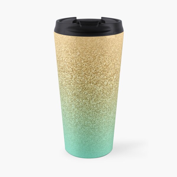 Gold Glitter Aqua Gradient Travel Mug