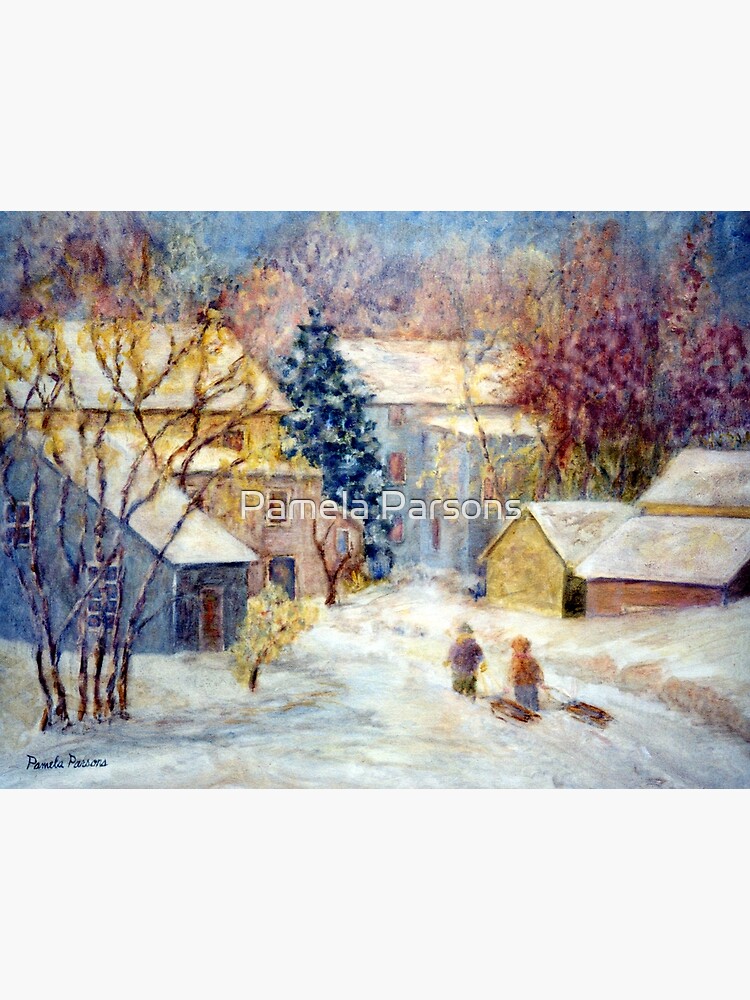 Snow Day, Children sledding in Carversville, Bucks County, PA, A Winter holiday print. by parsonsp