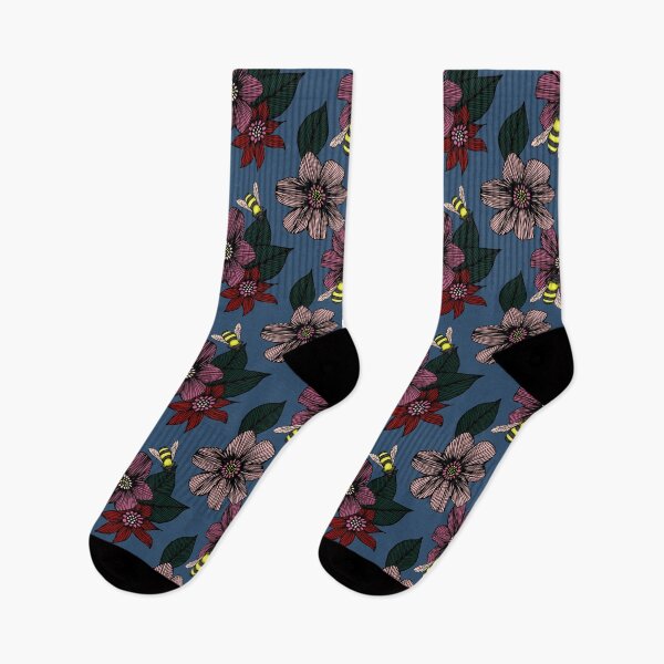 Item preview, Dark Flowers with Bees Pattern designed and sold by Julie Erin Designs.