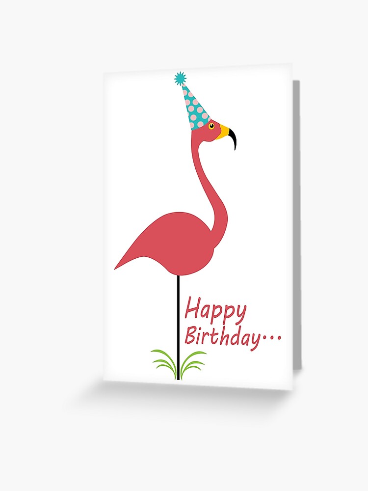 Carte De Vœux Flamant Rose Pelouse Joyeux Anniversaire A Une Personne Chic Geek Nerd Drole Par Jekonu Redbubble