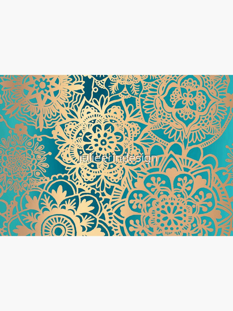 Teal Green and Gold Mandala Pattern by julieerindesign