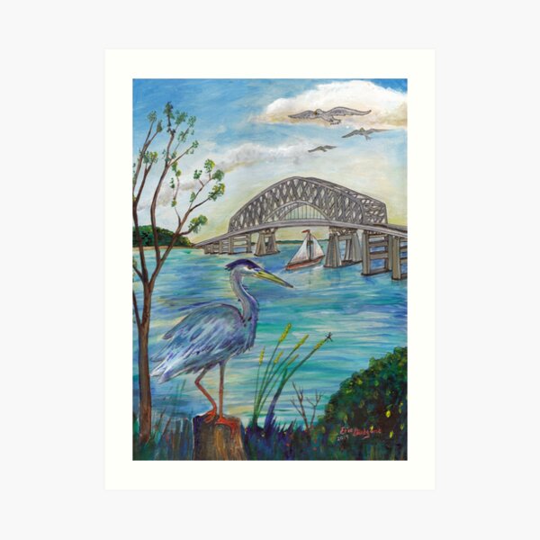 Blue heron by Key bridge Art Print