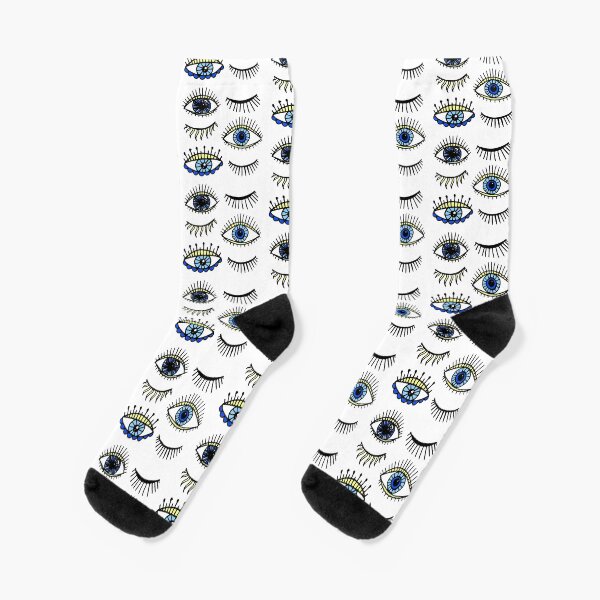 Evil Eyes Blue Yellow Lucky Charm Symbol Socks