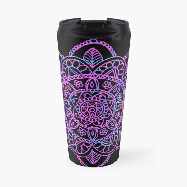 Purple Mandala on Black Travel Mug
