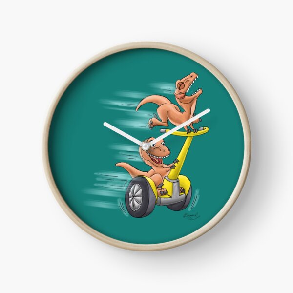 Raptors on a Segway! from Mom Needs a Dinosaur! Book - Teal Background Clock