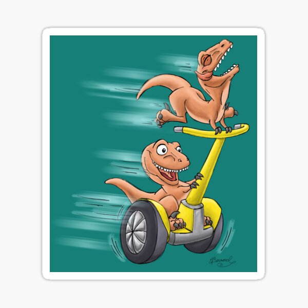 Raptors on a Segway! from Mom Needs a Dinosaur! Book - Teal Background Sticker