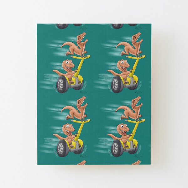 Raptors on a Segway! from Mom Needs a Dinosaur! Book - Teal Background Wood Mounted Print