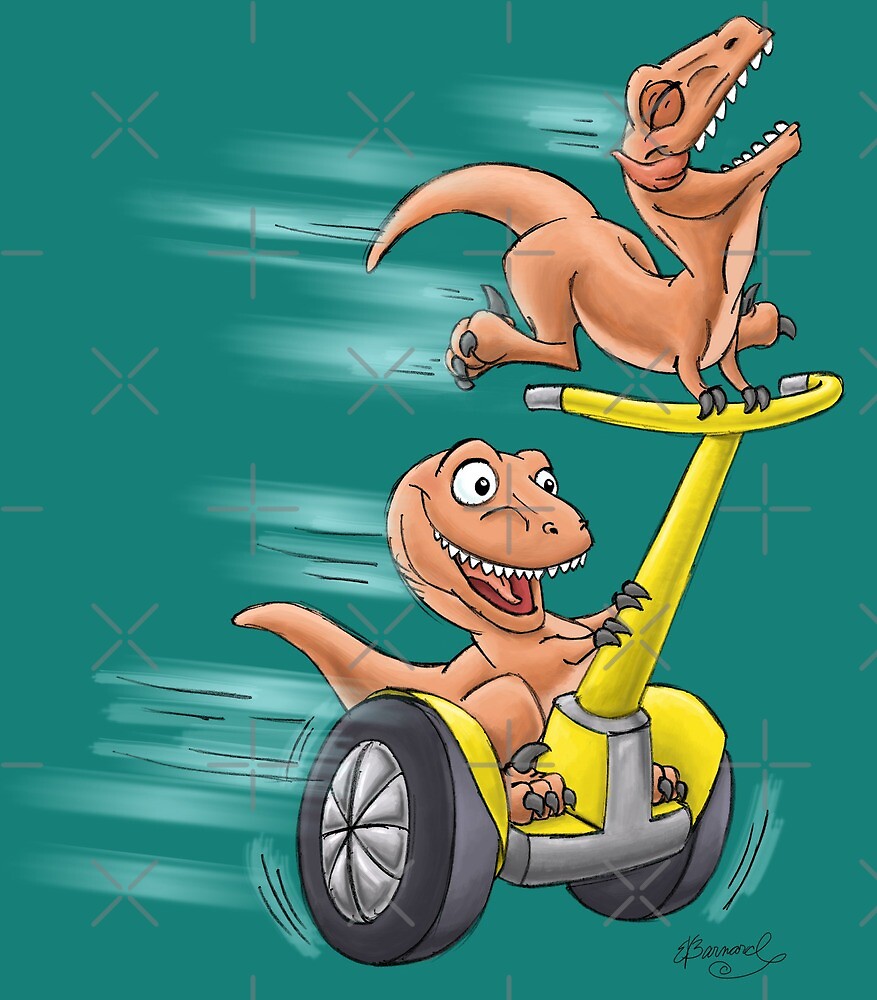 Raptors on a Segway! from Mom Needs a Dinosaur! Book - Teal Background by SeabearPress