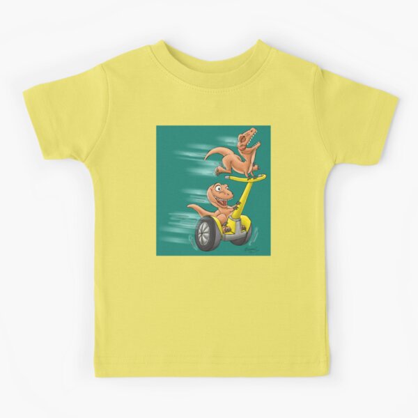 Raptors on a Segway! from Mom Needs a Dinosaur! Book - Teal Background Kids T-Shirt