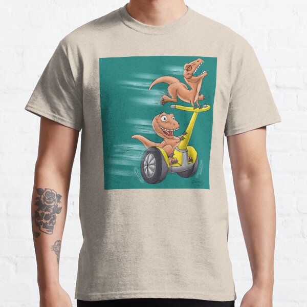 Raptors on a Segway! from Mom Needs a Dinosaur! Book - Teal Background Classic T-Shirt