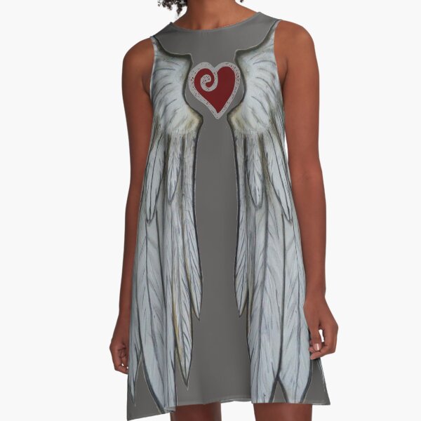 Angel Wings and Heart A-Line Dress