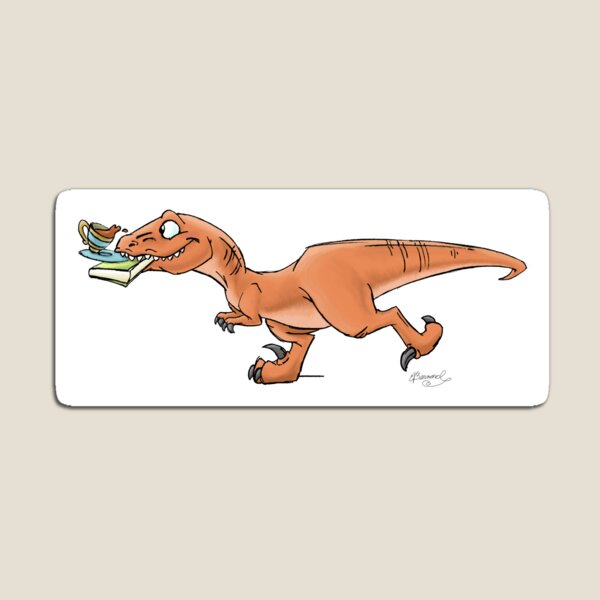 Raptor Tea and Book Fetch! from Mom Needs a Dinosaur! Book - Blue Background Magnet