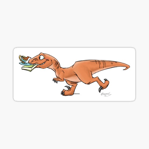 Raptor Tea and Book Fetch! from Mom Needs a Dinosaur! Book - Blue Background Sticker