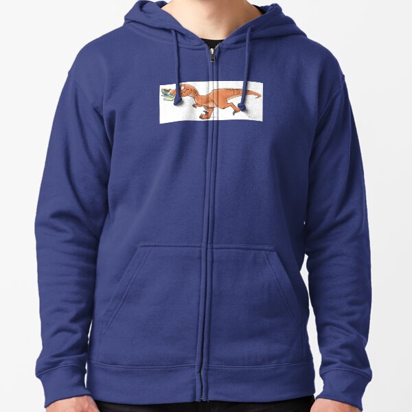 Raptor Tea and Book Fetch! from Mom Needs a Dinosaur! Book - Blue Background Zipped Hoodie