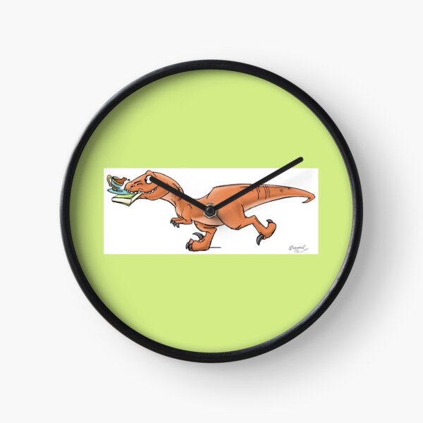 Raptor Tea and Book Fetch! from Mom Needs a Dinosaur! Book - Green Background Clock