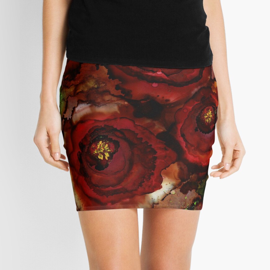 Big Red Blooming Roses Mini Skirt