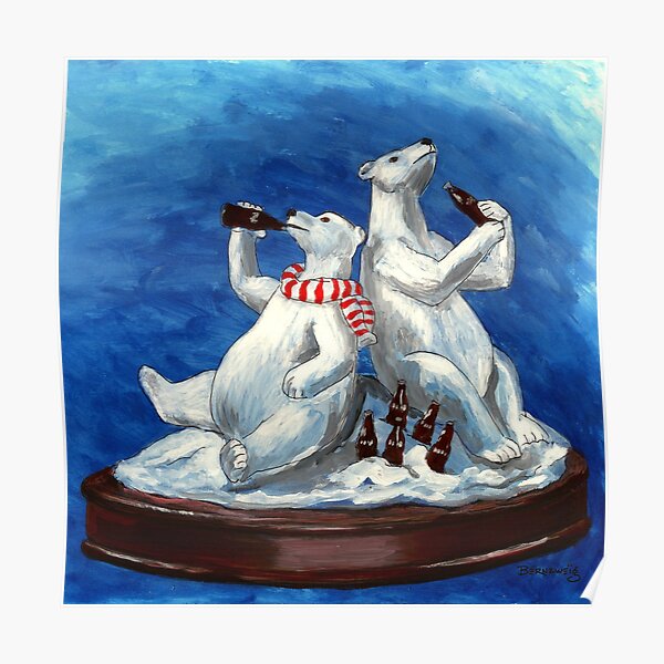 Festive holiday drinking cola polar bear sculpture Poster