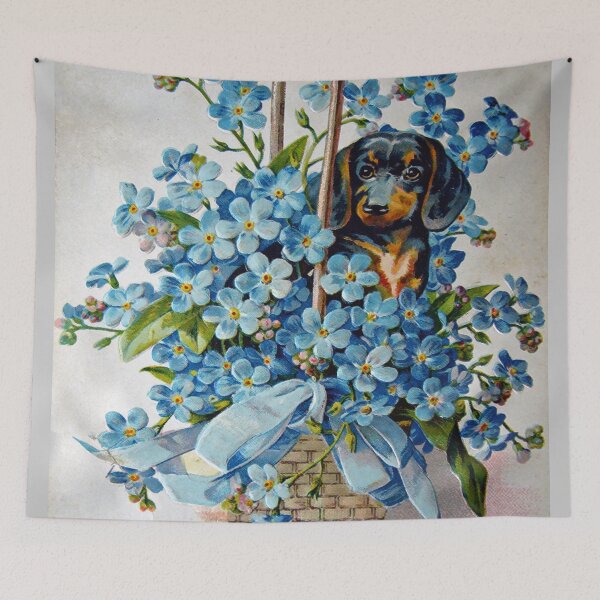 Item preview, Dachshund and Forget-me-Nots designed and sold by Frankie Cat Photography.