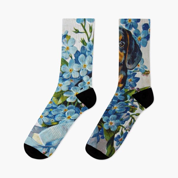 Item preview, Dachshund and Forget-me-Nots designed and sold by Frankie Cat Photography.