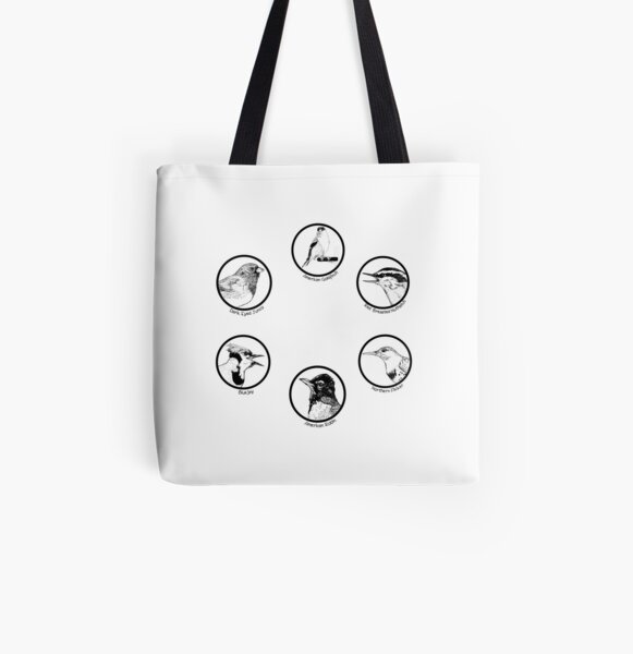 Six Original Bird Drawings - Composite All Over Print Tote Bag