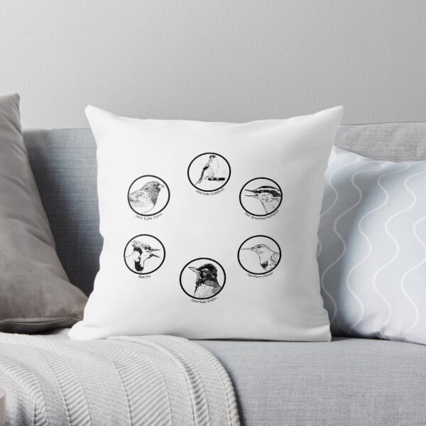 Six Original Bird Drawings - Composite Throw Pillow