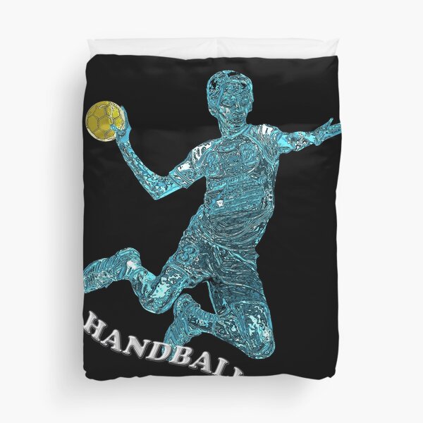 Handball player blue silhouette Duvet Cover