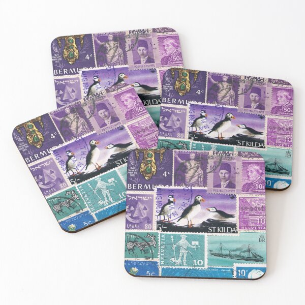 Item preview, Puffin Island - postage stamp collage seascape designed and sold by tanglecrafts.