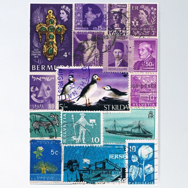 Item preview, Puffin Island - postage stamp collage seascape designed and sold by tanglecrafts.