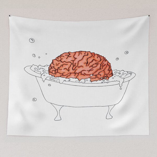 Item preview, Brain in a Tub - Bubble Bath - simple drawing white background designed and sold by Natasha Kolton.