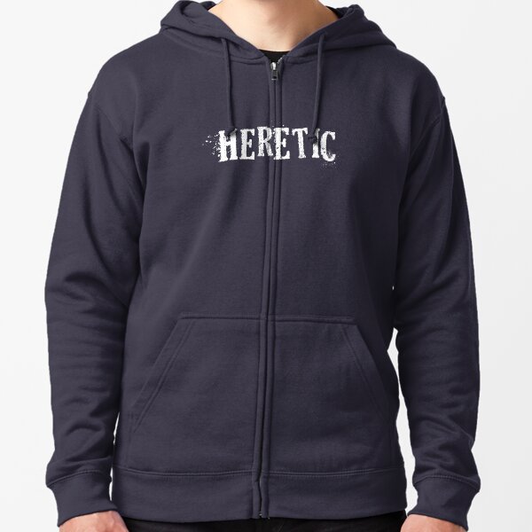 Heretic in White Grunge Zipped Hoodie