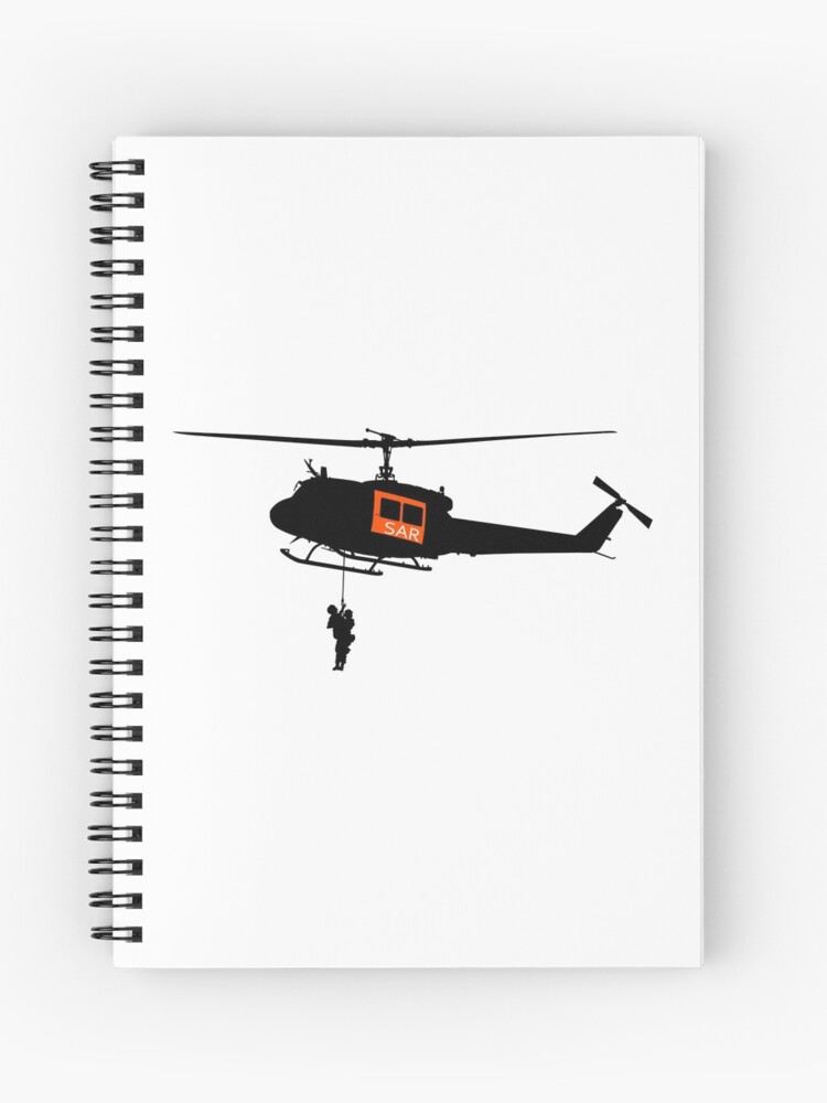 Army Medevac SAR 63 helicopter, rescue helicopter with Wire strike  protection system and people on the rope, silhouette Spiral Notebook by  Marcin Adrian