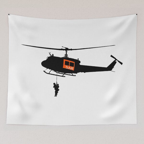 Item preview, Army Medevac SAR 63 helicopter, rescue helicopter with Wire strike protection system and people on the rope, silhouette designed and sold by Marcin Adrian.