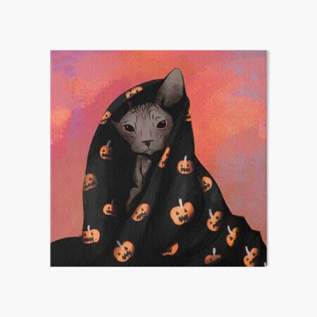 Artikel-Vorschau von Schwarze Sphynx-Katze kuschelte sich in eine Halloween-Kürbis-Decke, designt und verkauft von AnanasArt.