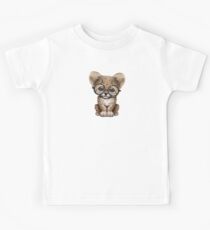 Tragende Gläser des netten Gepard-Jungen auf aquamarinem Blau Kinder T-Shirt