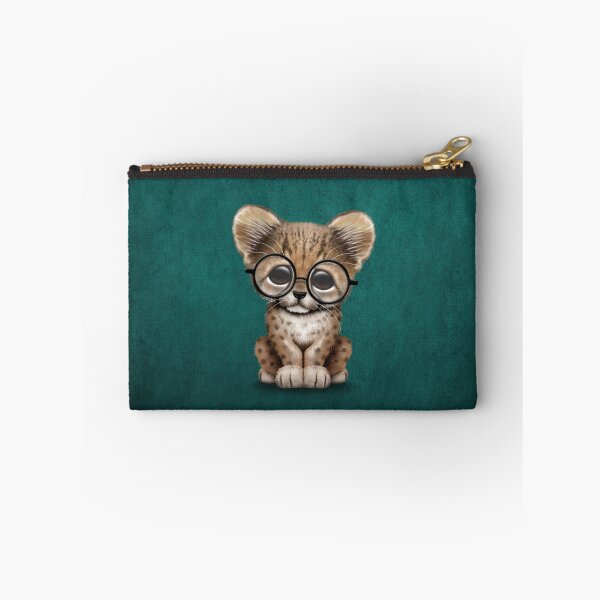 Item preview, Cute Cheetah Cub Wearing Glasses on Teal Blue designed and sold by JeffBartels.