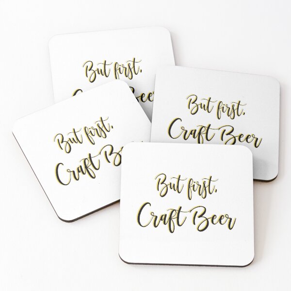 Item preview, But First Craft Beer text in black and yellow outline, written in calligraphy brush stroke text. designed and sold by mkopka.