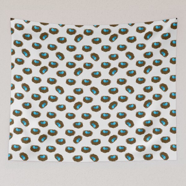 Item preview, Hand drawn cartoon doodle of a robin's egg nest in a seamless background repeating pattern designed and sold by mkopka.