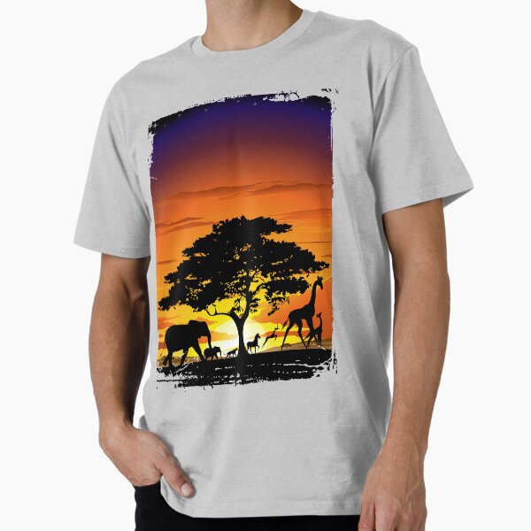 Wild Animals on African Savanna Sunset Premium T-Shirt