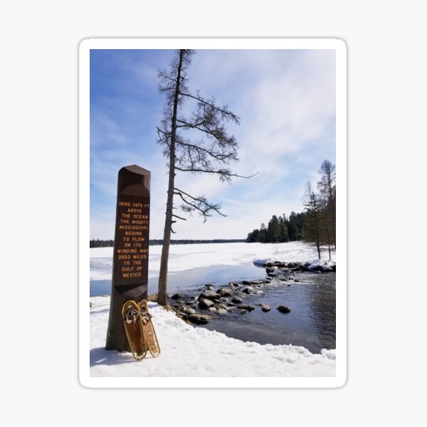 Itsaca State Park ~ Mississippi Headwaters in Winter with Snowshoes Sticker