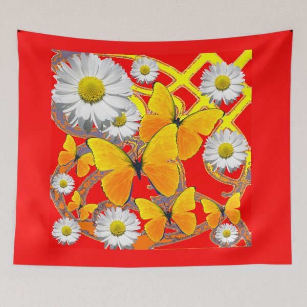 Item preview, MODERN ART WHITE DAISIES RED ABSTRACT designed and sold by sharlesart.