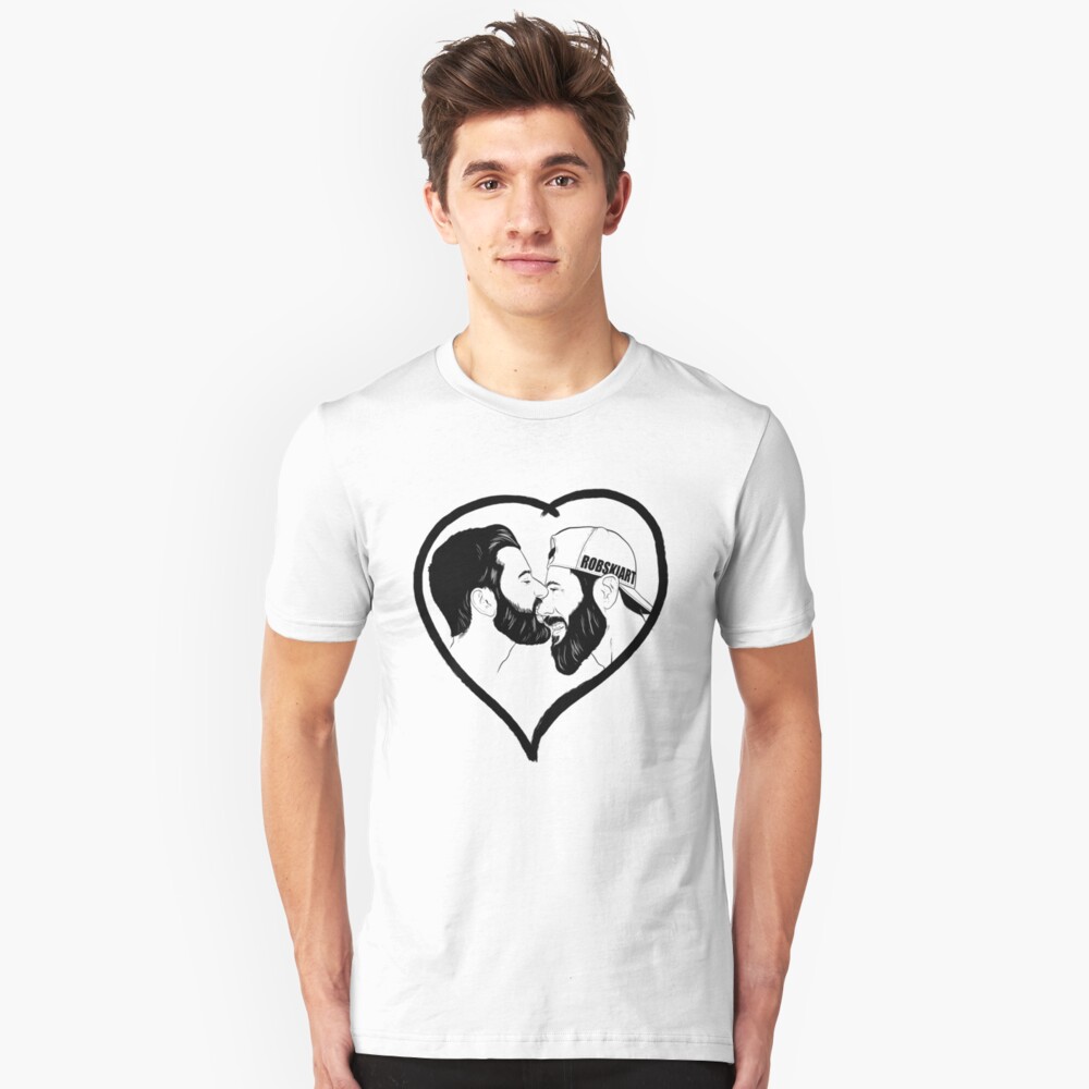 Love is Love - the kiss - black lines Slim Fit T-Shirt