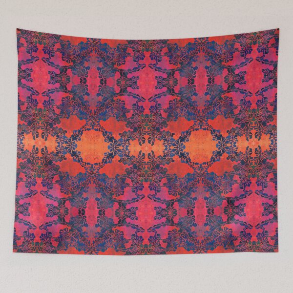 Item preview, Japanese Stencil Pattern #1 | Floral Watercolor Design in Navy Blue and Scarlet Red Orange designed and sold by AndreaHelmArt.