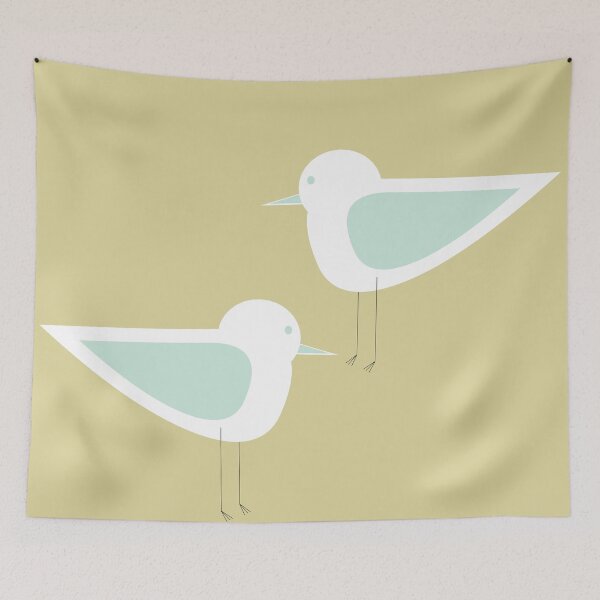Item preview, Shorebird Pair in Sand and Sky Colors. Cute Minimalist Coastal Bird Design in Tan and Light Teal designed and sold by kierkegaard.
