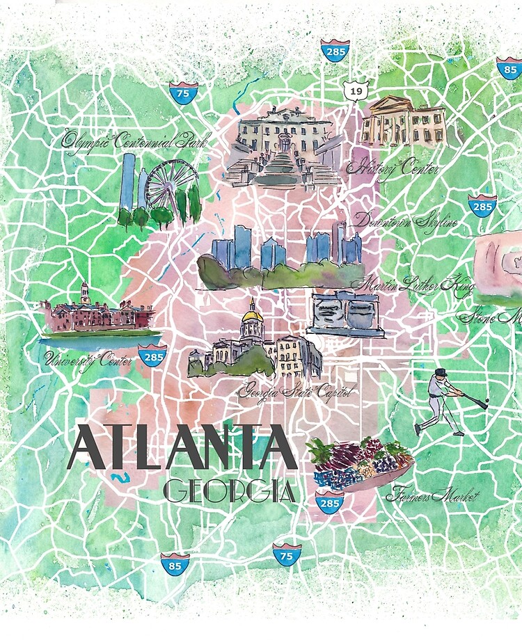 Detailed tourist illustrated map of Georgia state