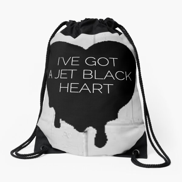 Jet Black Heart Drawstring Bag